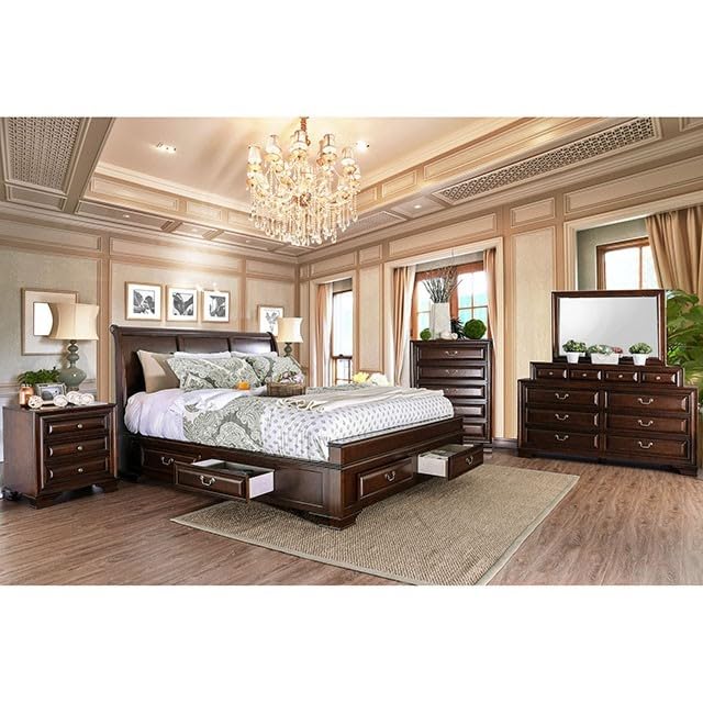 California King Size Storage Bed Frame in Brown Cherry K21415
