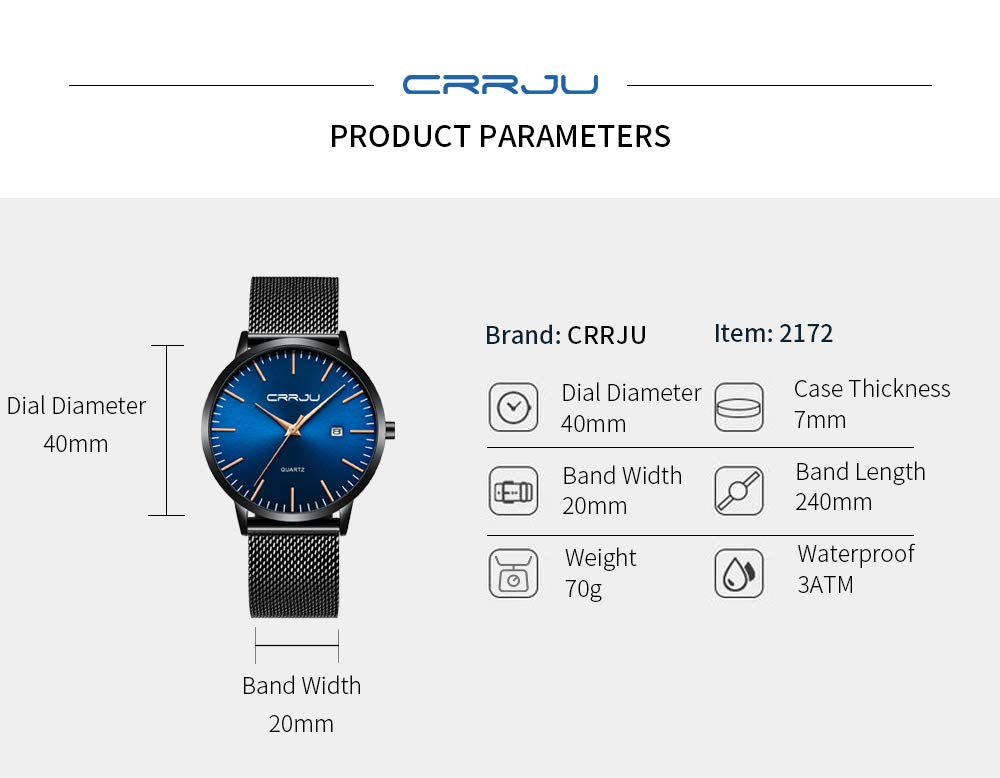 Minimalist Auto Date Quartz Waterproof Watch P6471