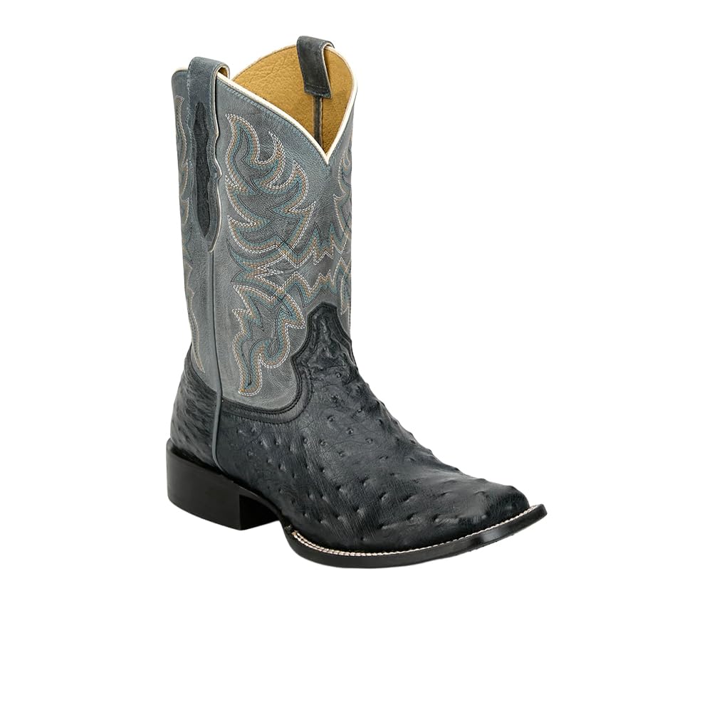 Grey Ostrich Square Toe Mid Calf Boots Y9443