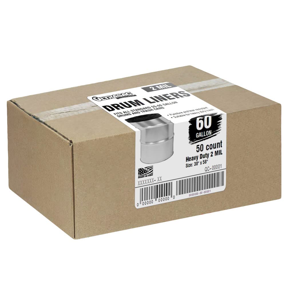 55-60 Gallon Heavy Duty Black Drum Liners 50 Bags 2 Mil D684185