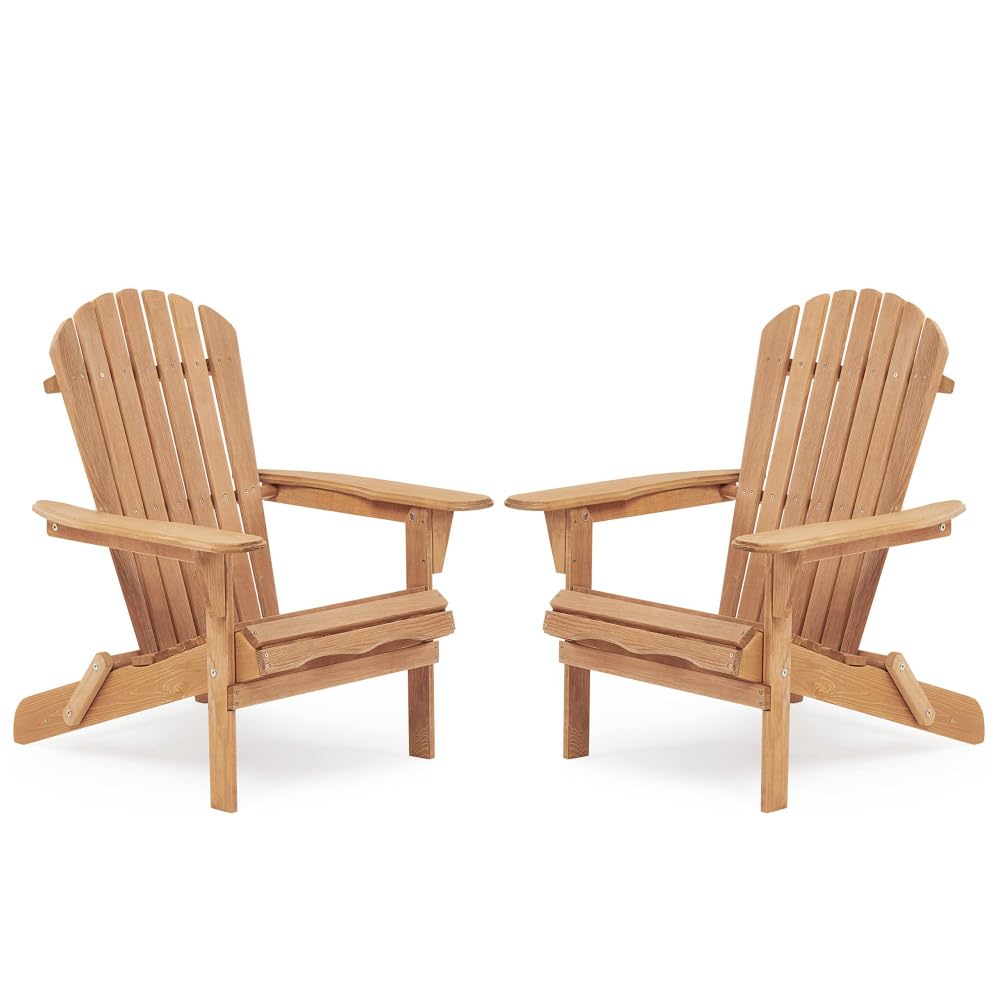 Solid Cedar Wood Folding Adirondack Chair Set of 2 V933484