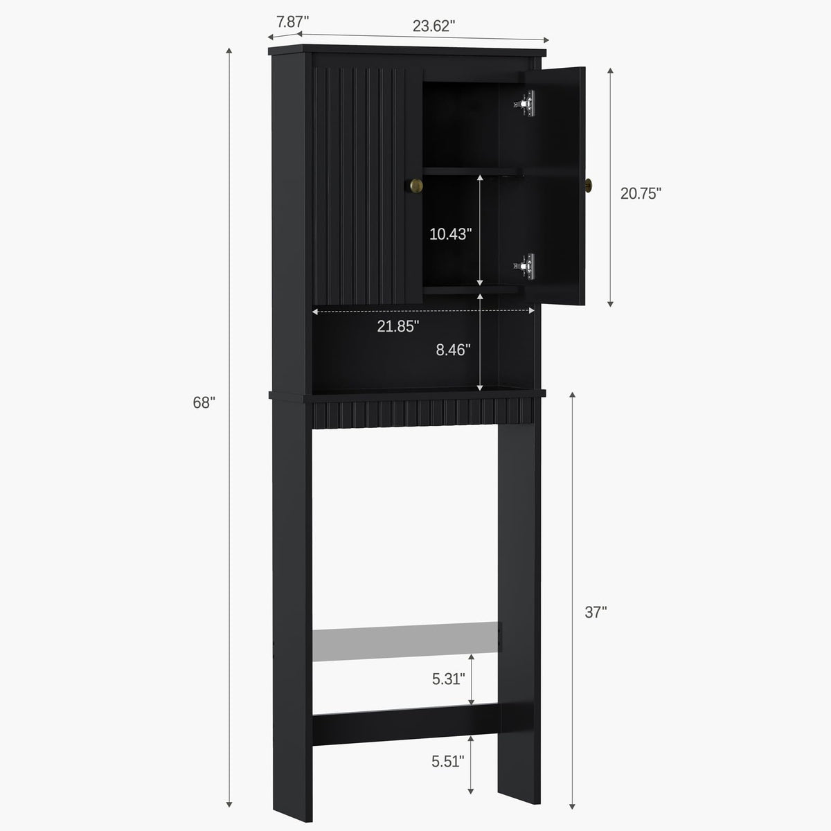 Black Over The Toilet Storage Cabinet with Adjustable Shelf H435615