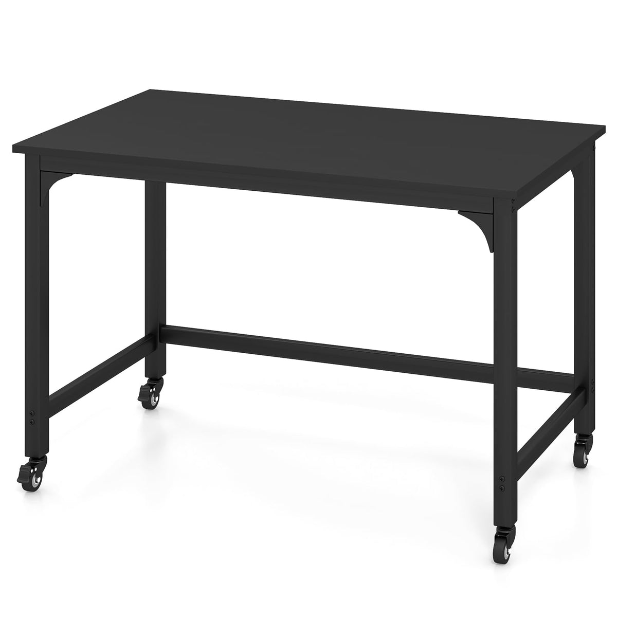 48” Mobile Computer Desk with 4 Lockable Wheels, Black Metal Frame I556877