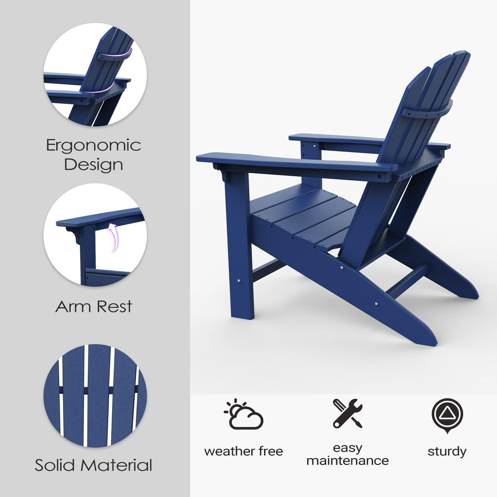 HDPE All-Weather Adirondack Chair 380 lbs Capacity Dark Blue C1653