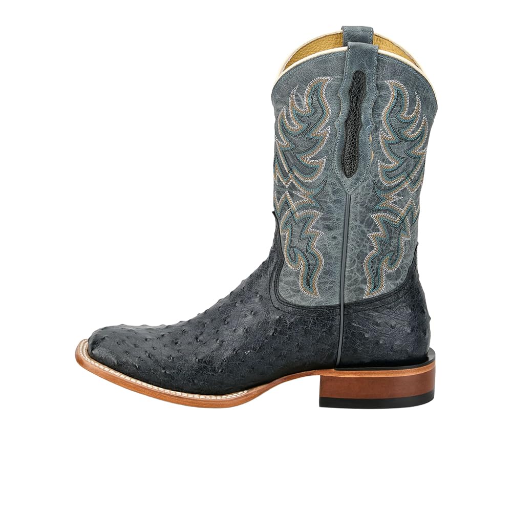 Grey Ostrich Square Toe Mid Calf Boots Y9443