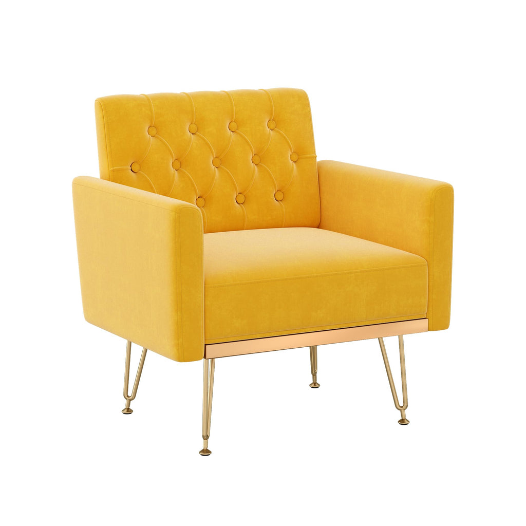Velvet Tufted Accent Chair with Metal Legs J45626