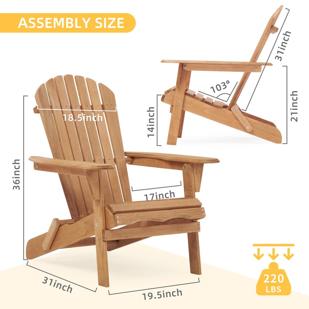 Solid Cedar Wood Folding Adirondack Chair Set of 2 V933484