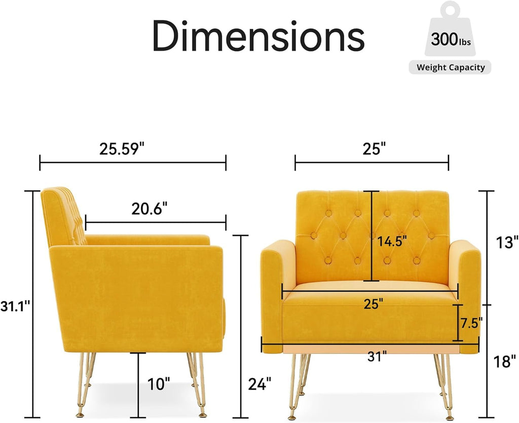 Velvet Tufted Accent Chair with Metal Legs J45626