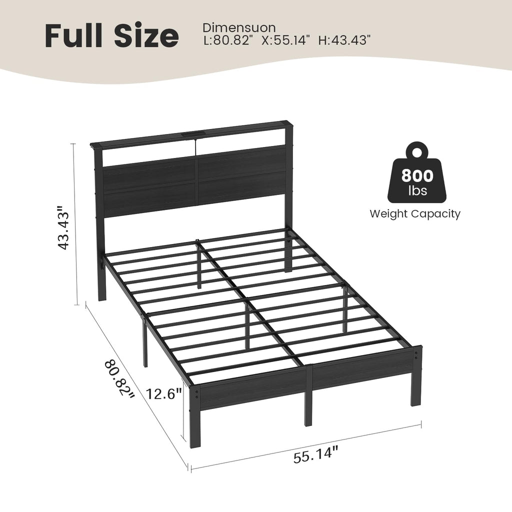 Full Size Metal Bed Frame with Storage Headboard I6719