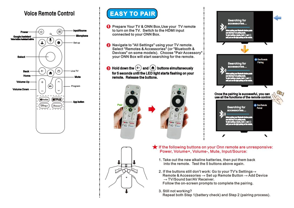 Voice Remote Control Compatible with Onn Streaming Box E10053