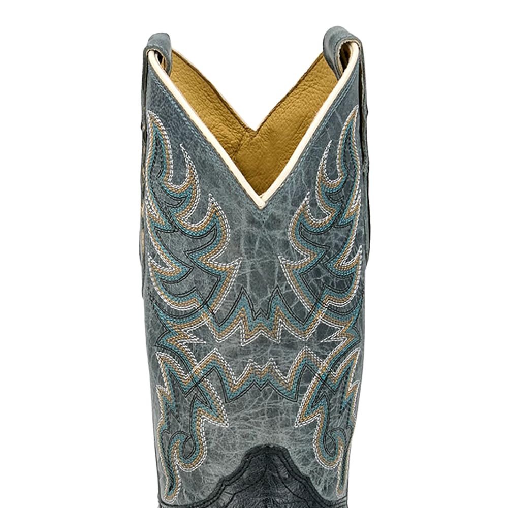 Grey Ostrich Square Toe Mid Calf Boots Y9443