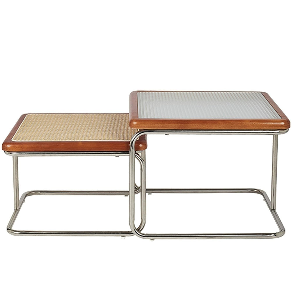 Mid Century Modern Coffee Table Set of 2 Square Metal Base K110
