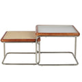Mid Century Modern Coffee Table Set of 2 Square Metal Base K110