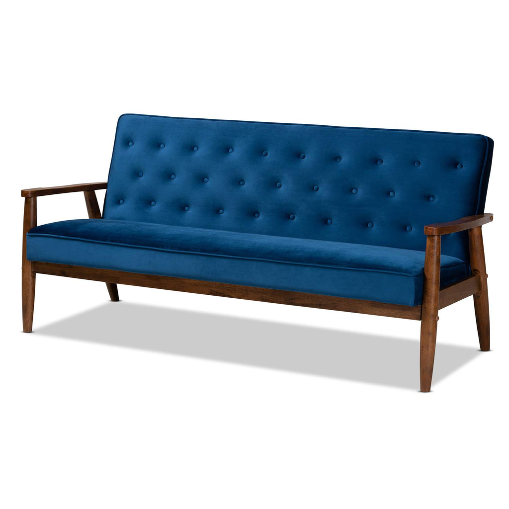Navy Blue Velvet Upholstered 3-seater Sofa N61831