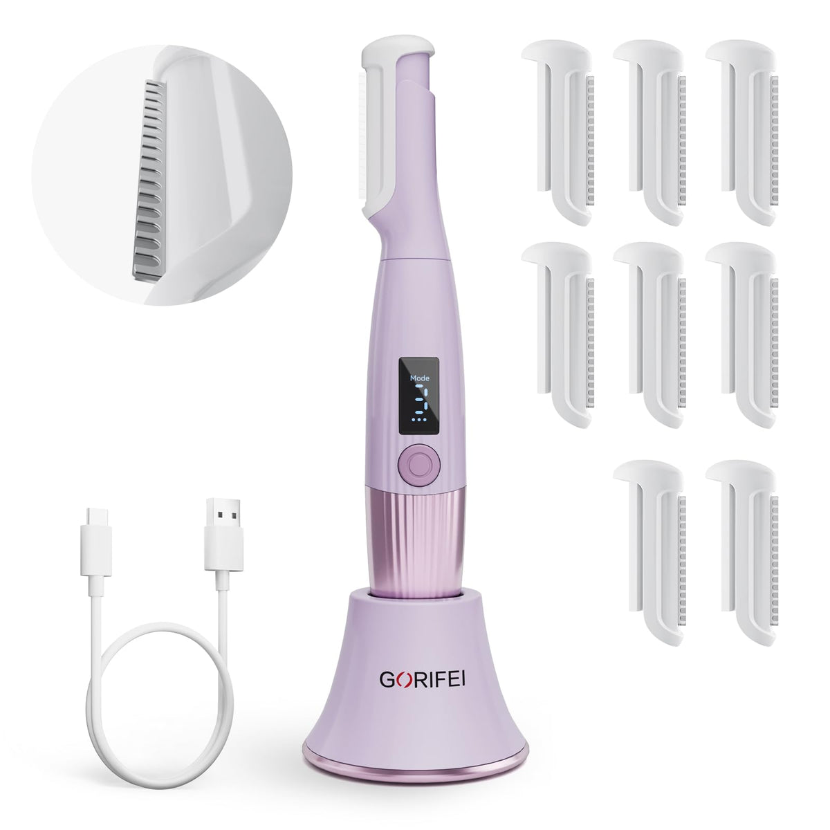 Purple Rechargeable Facial Razor with 8 Blades D8647