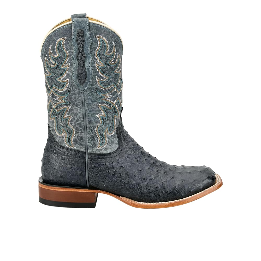 Grey Ostrich Square Toe Mid Calf Boots Y9443