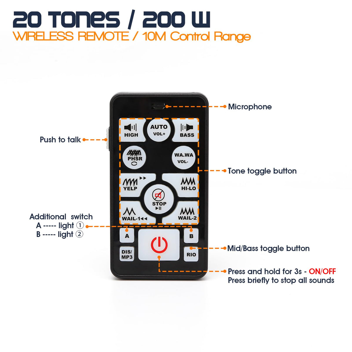 12V 200W 20 Tones Emergency Siren PA System K1039