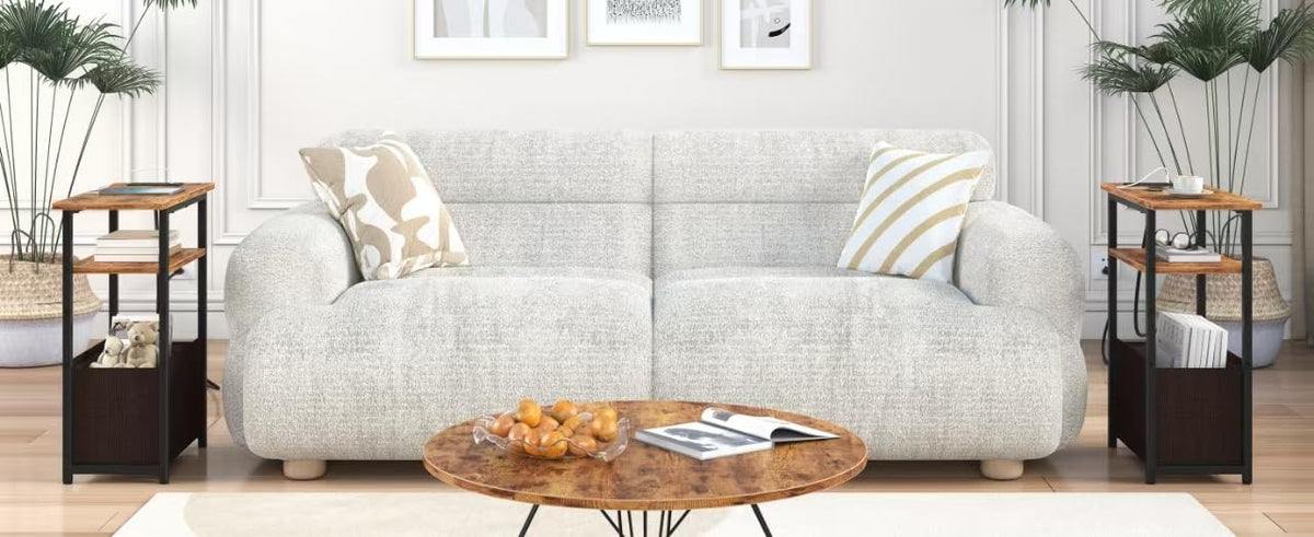 Narrow Side Table with Charging Station, 3 Tier End Table with Storage Basket Y637949