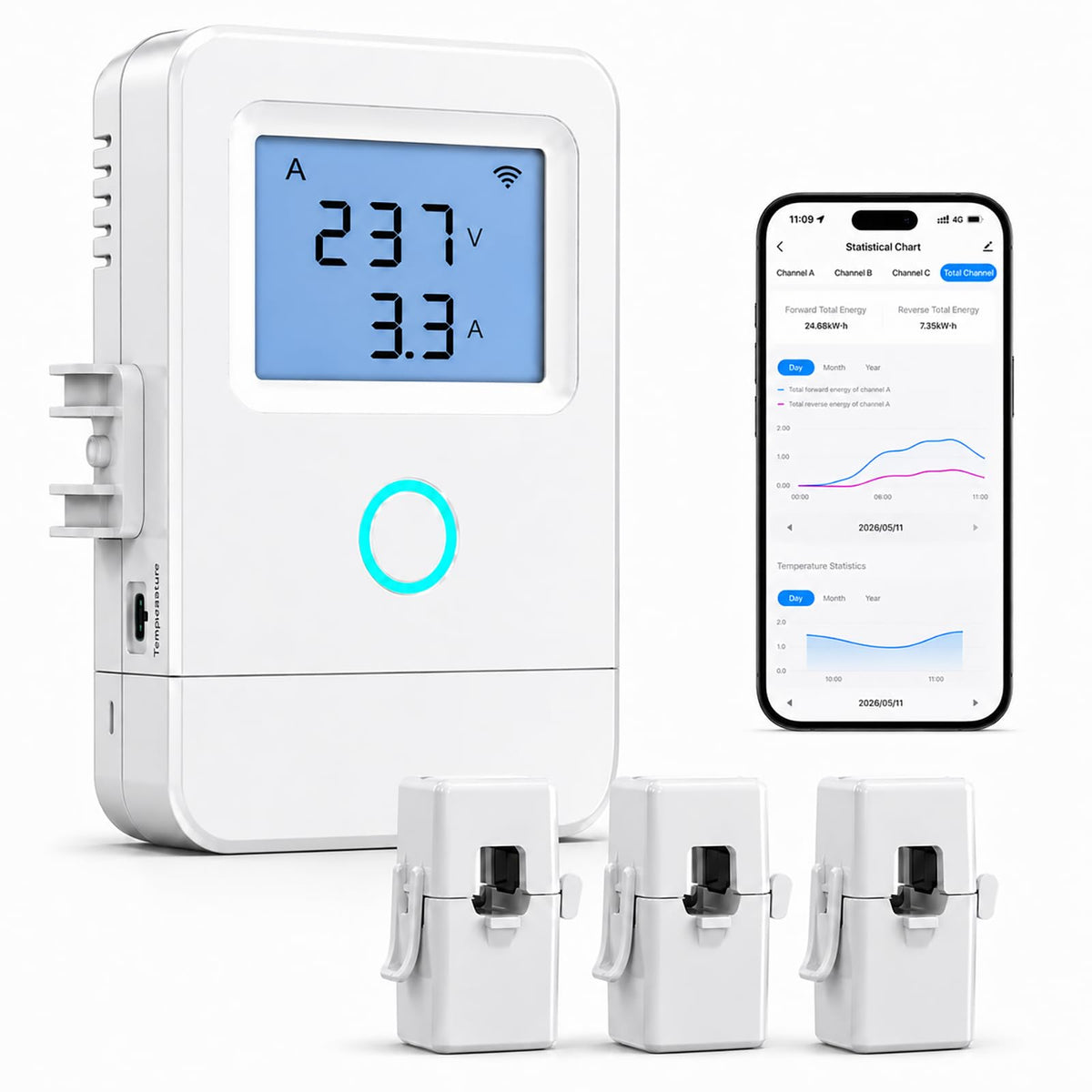 WiFi Home Energy Monitor with 3 80A CT Clamps V9570