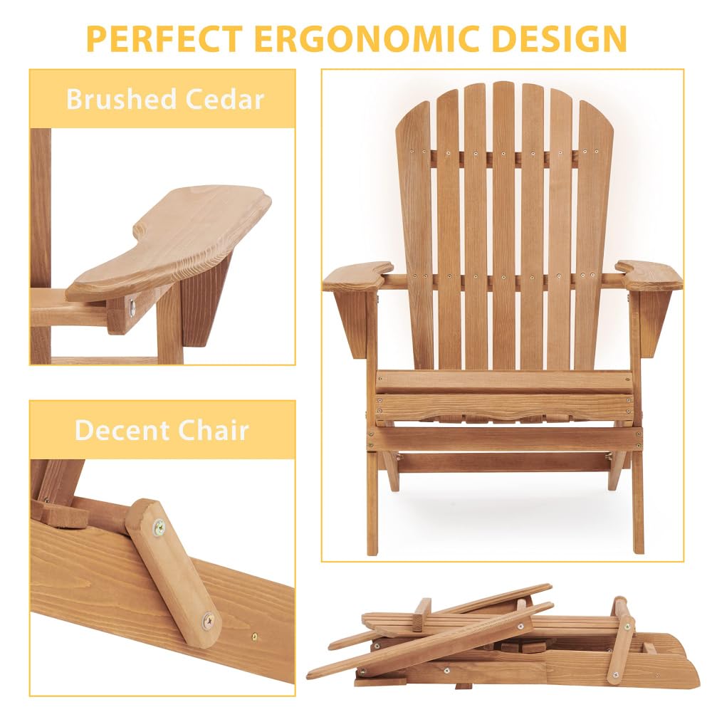 Solid Cedar Wood Folding Adirondack Chair Set of 2 V933484