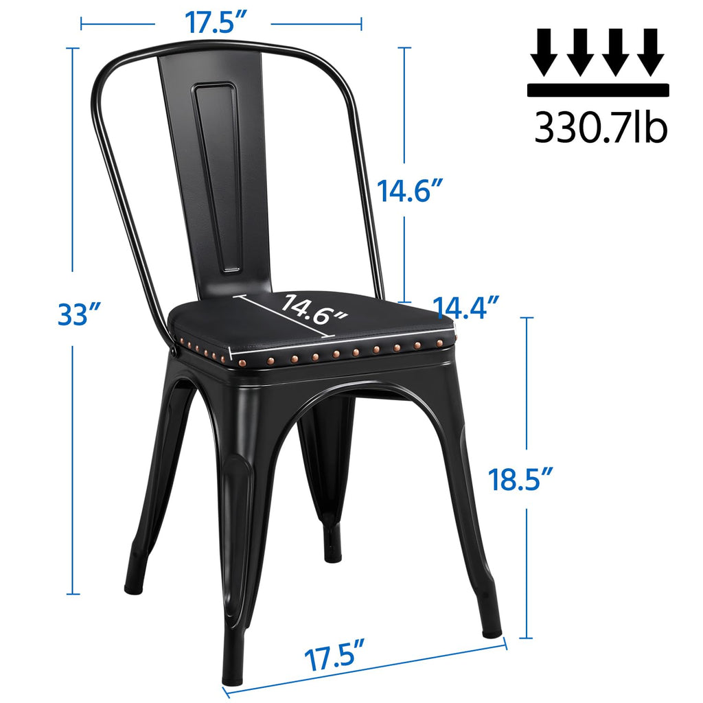 Black Cushioned Metal Dining Chairs Set of 4 V81396