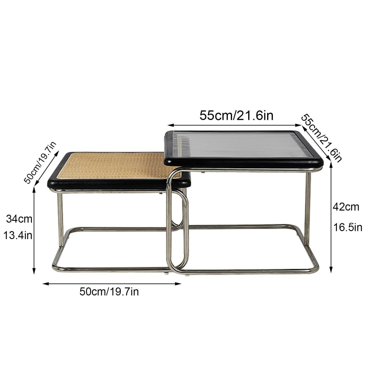 Mid Century Modern Coffee Table Set of 2 Square Metal Base K110
