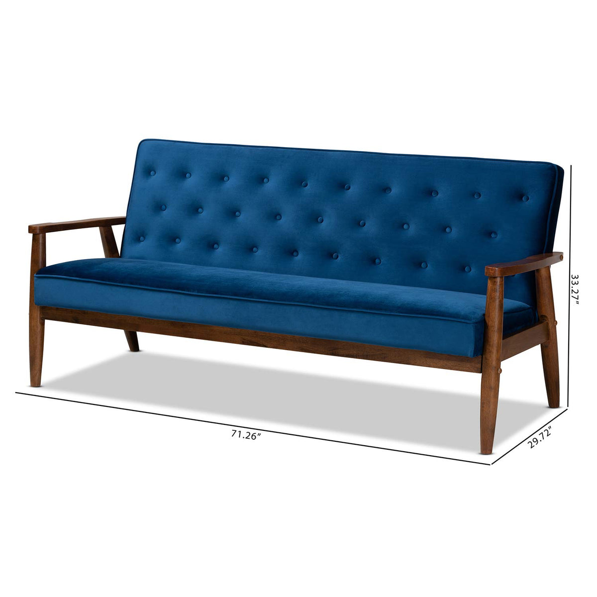 Navy Blue Velvet Upholstered 3-seater Sofa N61831
