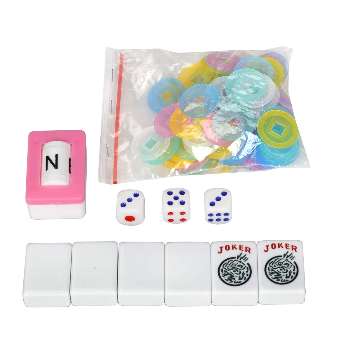 166 Tiles Mahjong Set with Racks Pushers Bag B93983