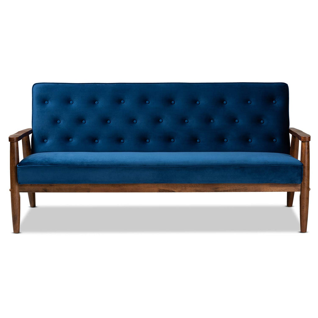 Navy Blue Velvet Upholstered 3-seater Sofa N61831
