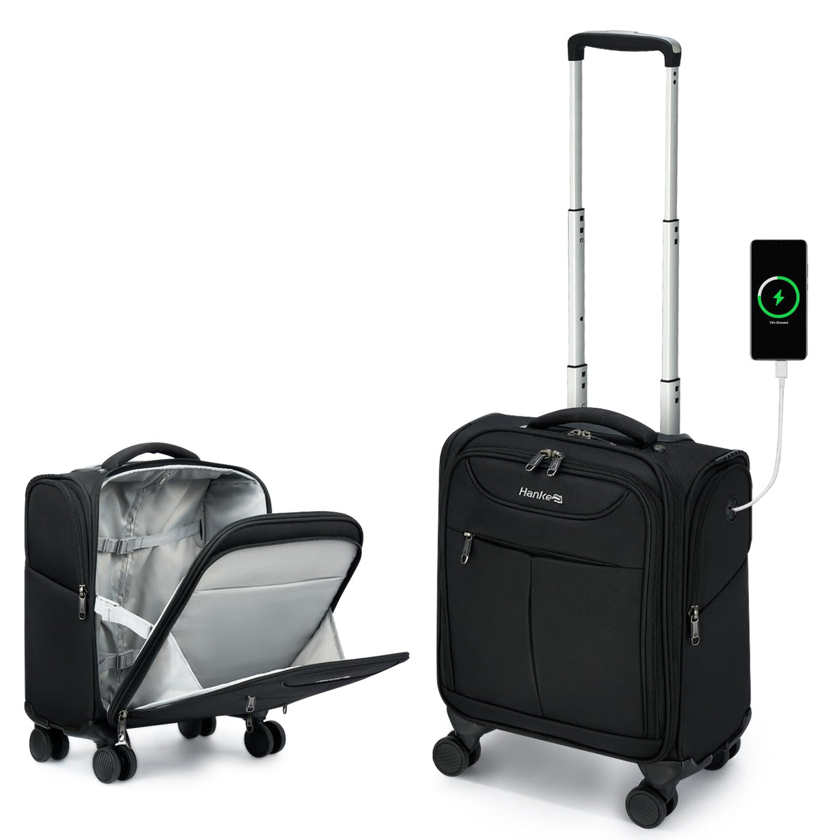Black 16 Inch Underseat Carry On Luggage with Spinner Wheels T72056