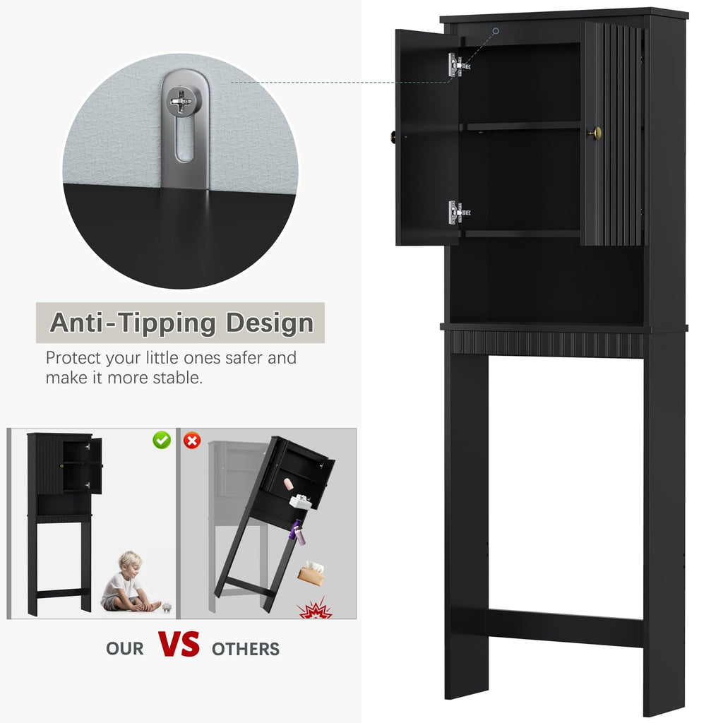 Black Over The Toilet Storage Cabinet with Adjustable Shelf H435615