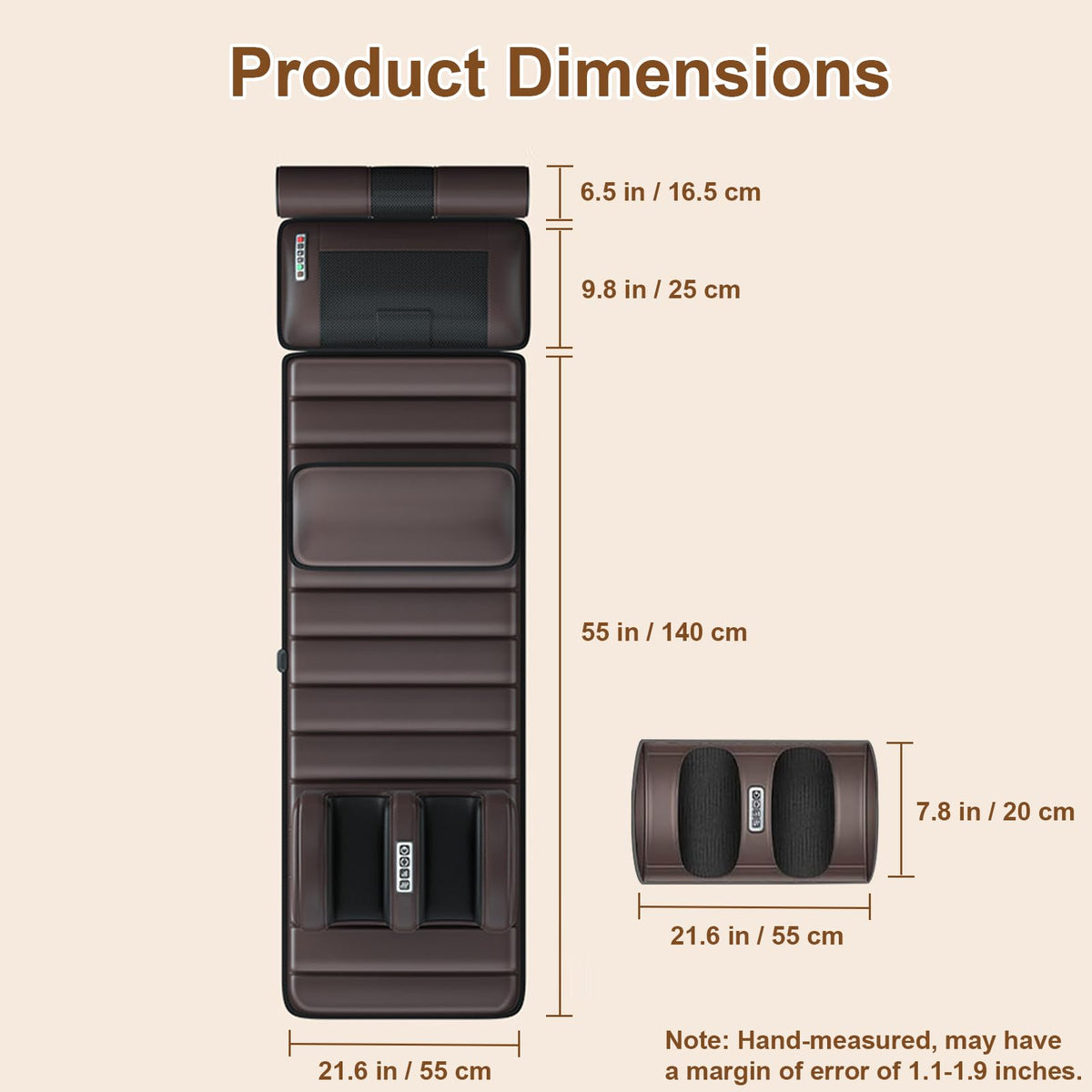 Brown Full Body Heating Massage Mat with Detachable Neck and Leg Massagers N329658