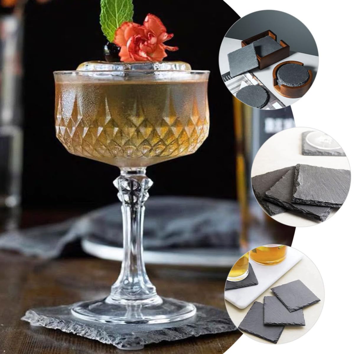 12pcs Natural Stone Coasters with Non Slip Bottom S84627