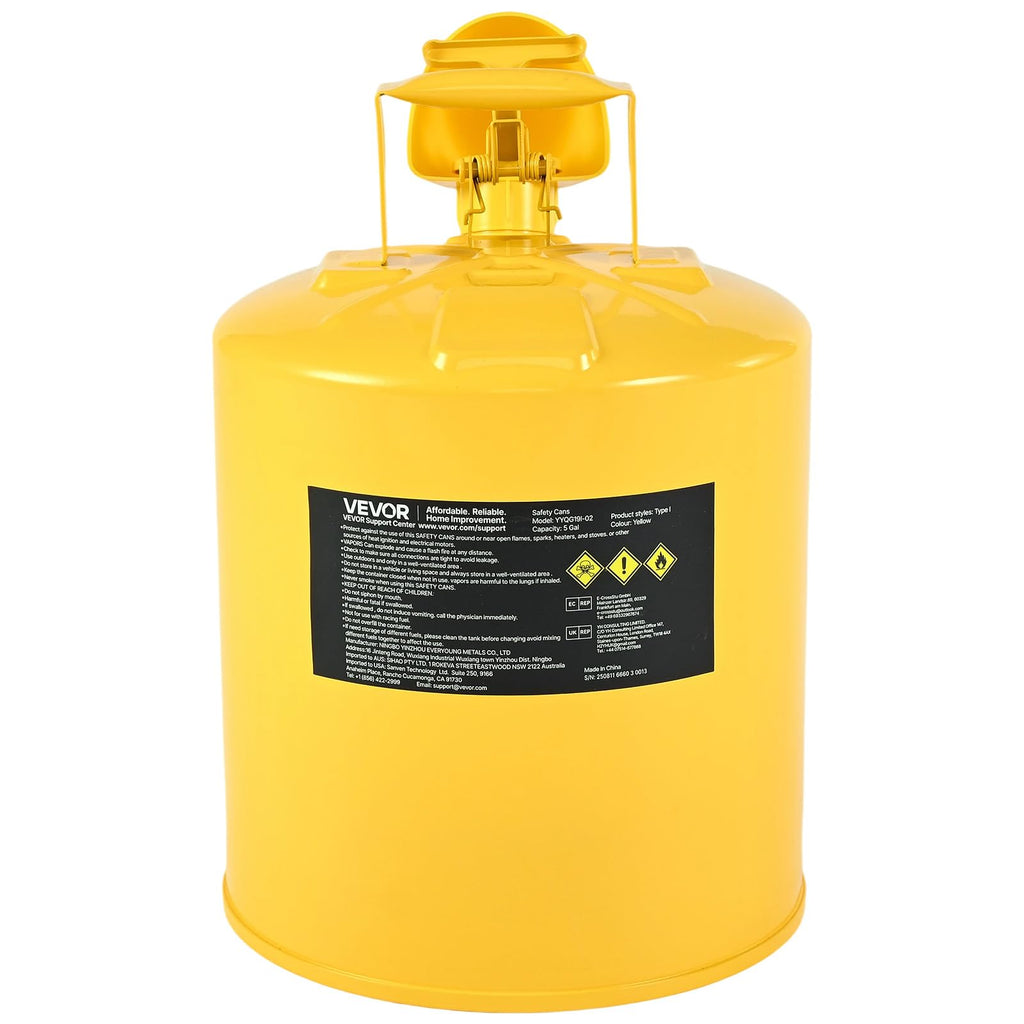 5 Gallon Type I Yellow Metal Container with Flame Arrester V9737