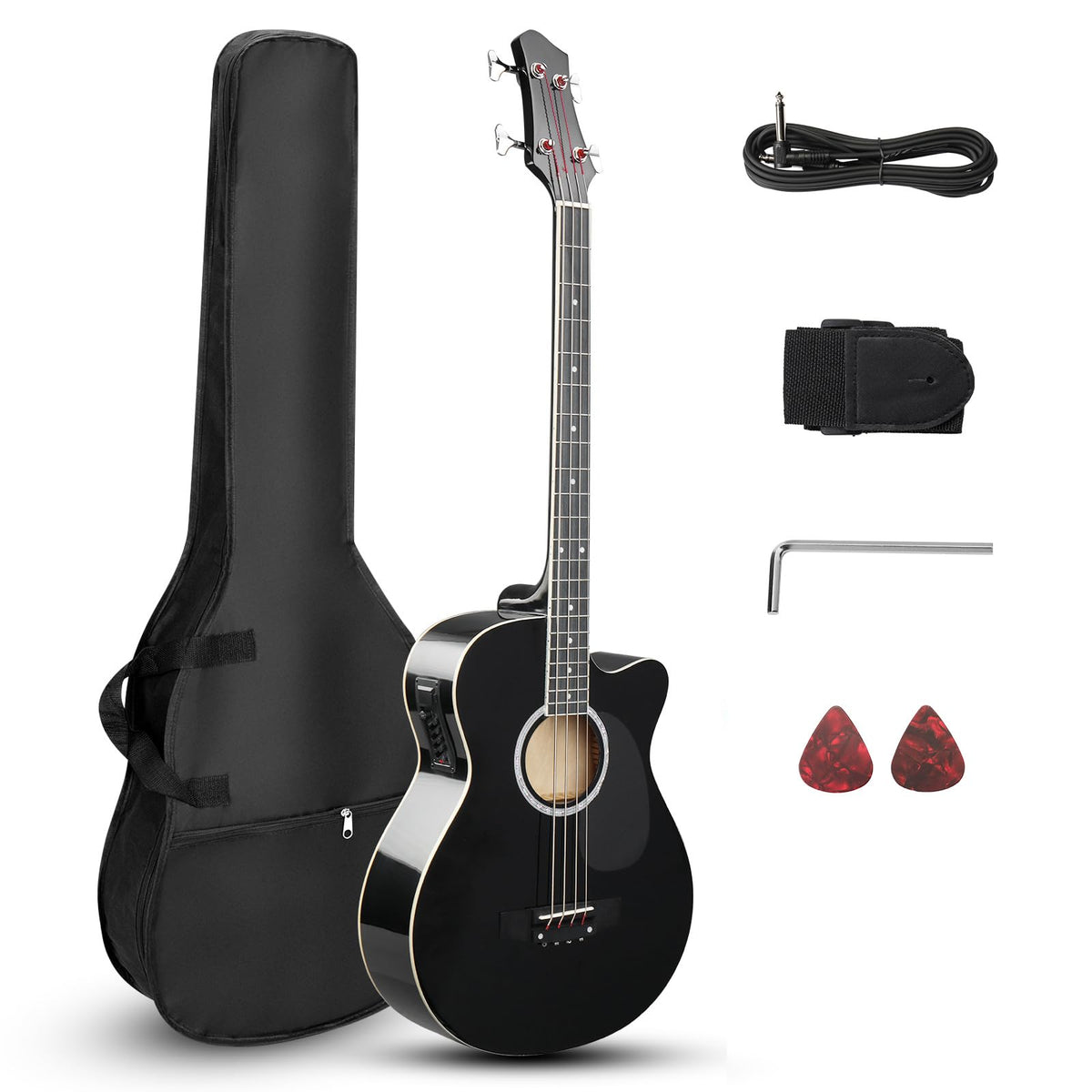4 String Full Size Black Acoustic Bass Guitar W550071