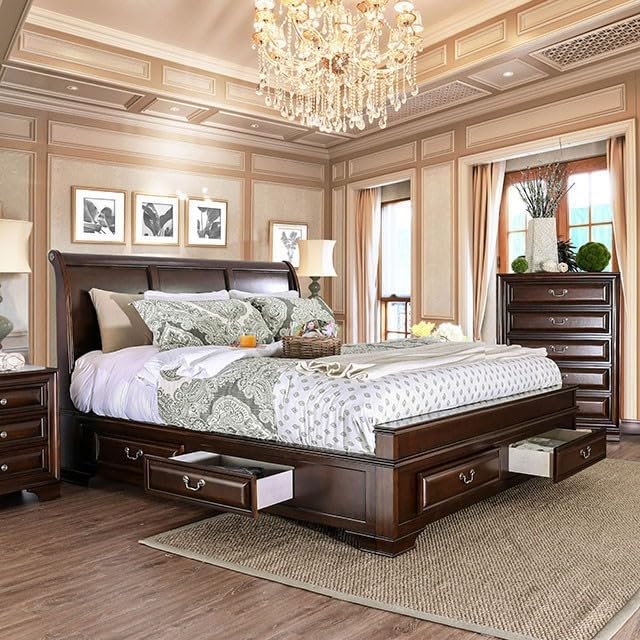 California King Size Storage Bed Frame in Brown Cherry K21415