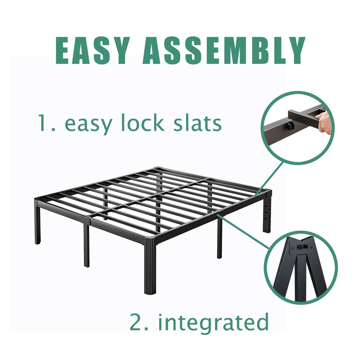 18 Inch Metal Bed Frame Queen Size Black A7983