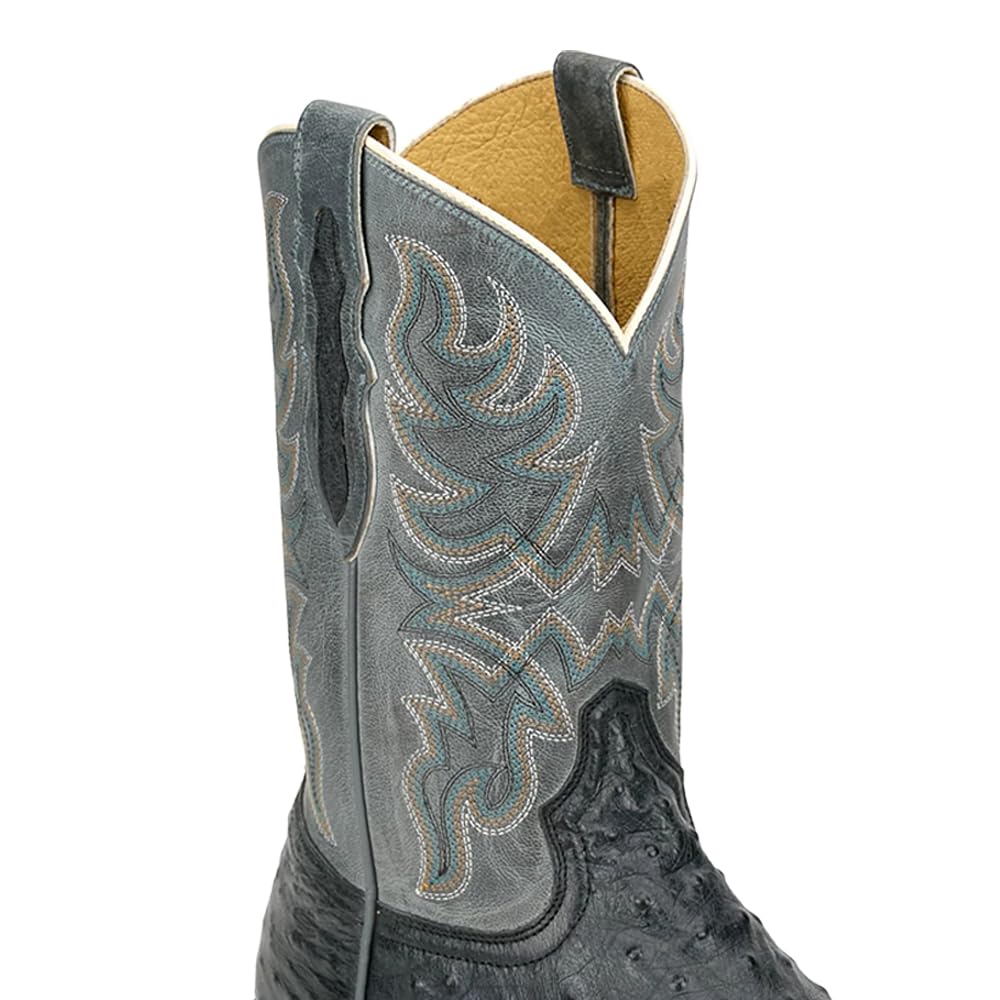 Grey Ostrich Square Toe Mid Calf Boots Y9443