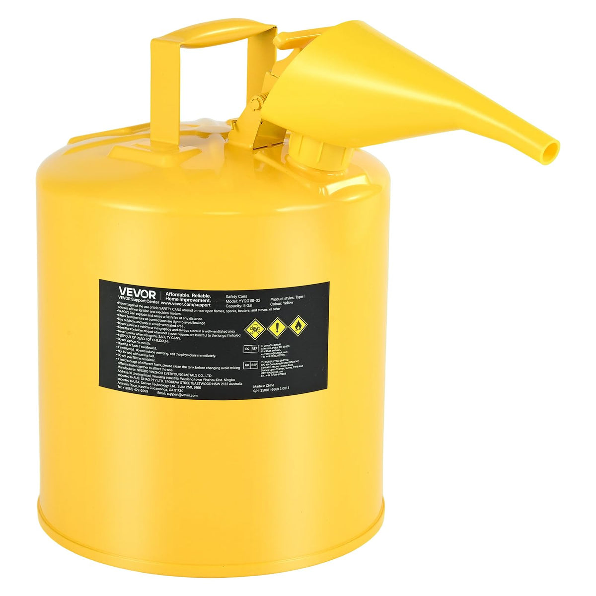 5 Gallon Type I Yellow Metal Container with Flame Arrester V9737