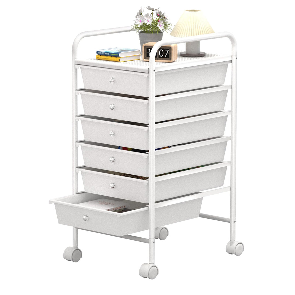 White 6 Tier Rolling Storage Cart with 6 Drawers G70296