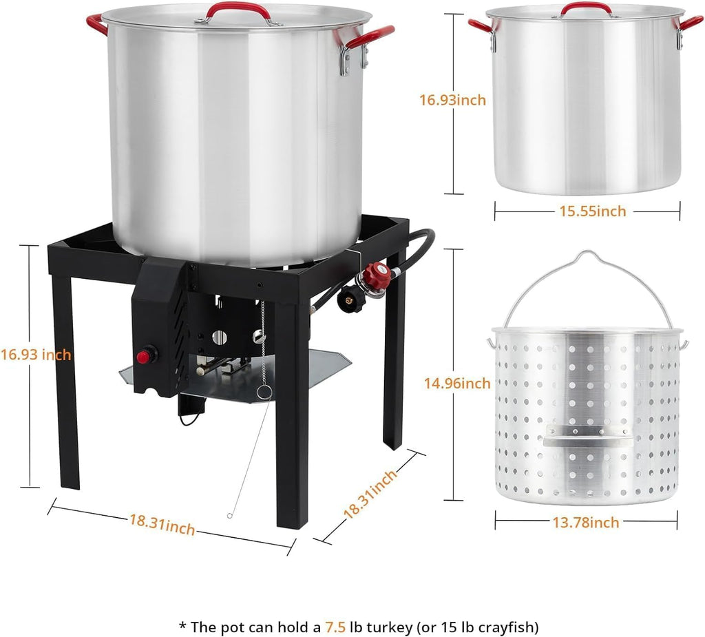 60 Qt Aluminum Seafood Boil Pot with Basket and Burner T1593