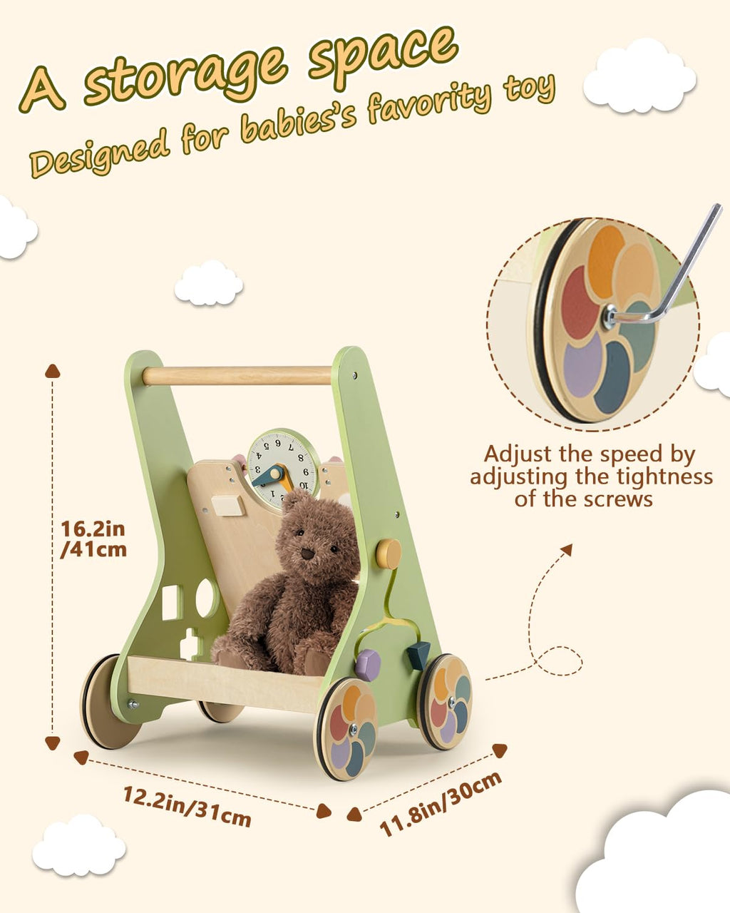 Wooden Push Walker with Wheels D736138