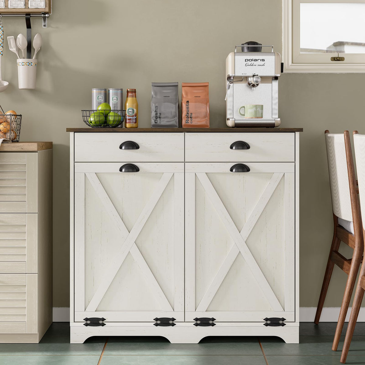 Antique White Double Tilt Out Trash Can Cabinet G264