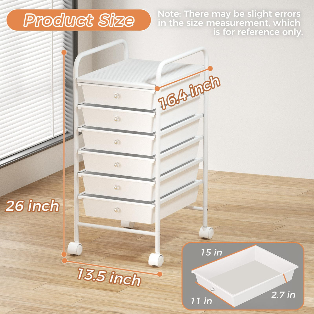 White 6 Tier Rolling Storage Cart with 6 Drawers G70296