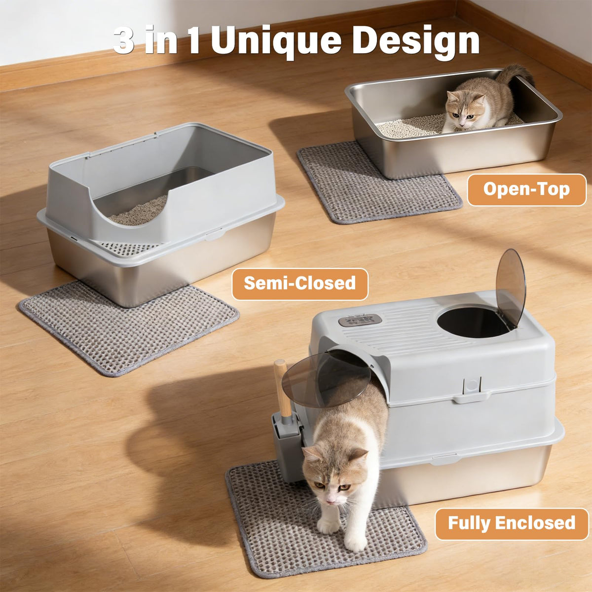 XL Stainless Steel Enclosed Cat Litter Box with Lid I948