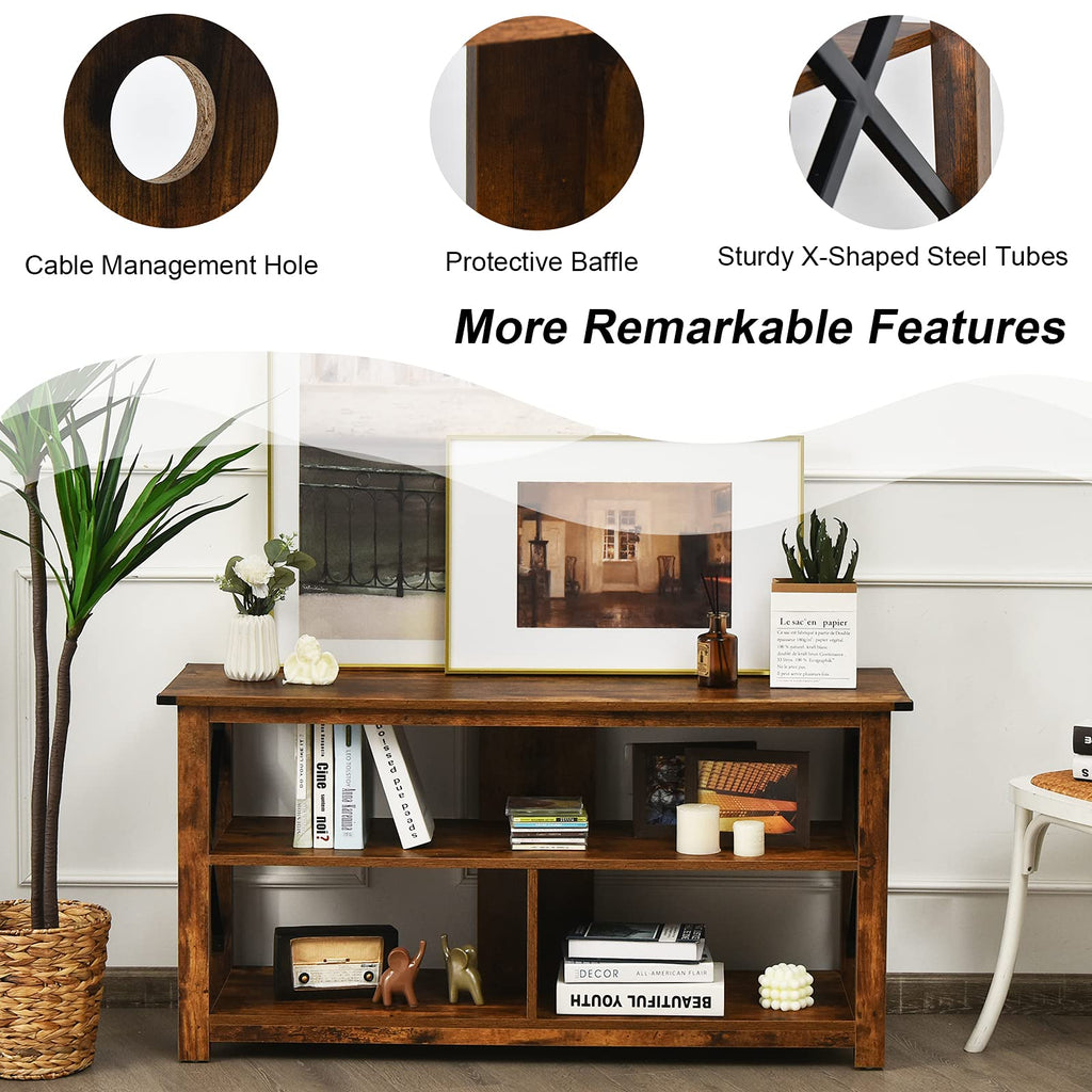 Brown 3 Tier Wood TV Stand with Open Shelves B13859