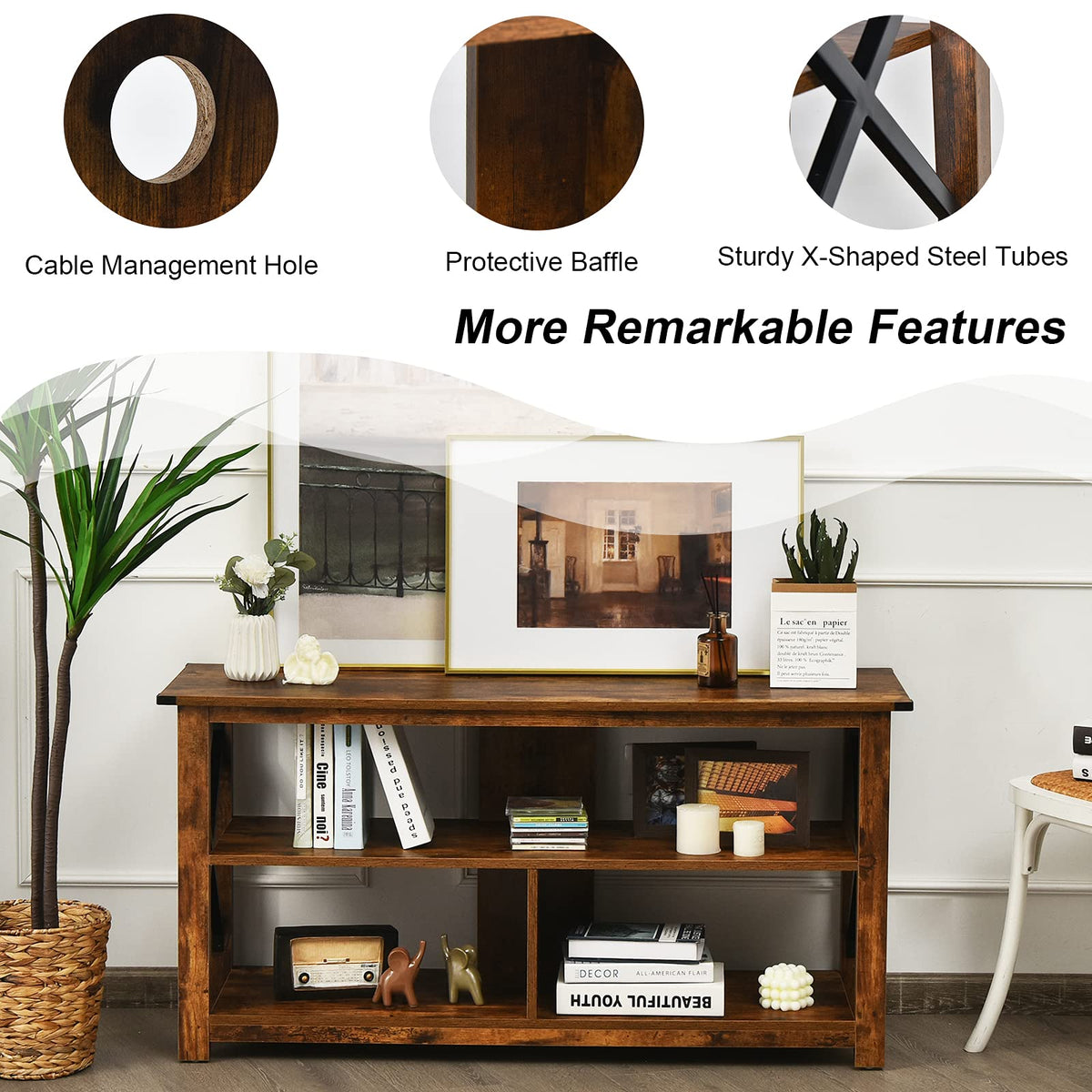 Brown 3 Tier Wood TV Stand with Open Shelves B13859