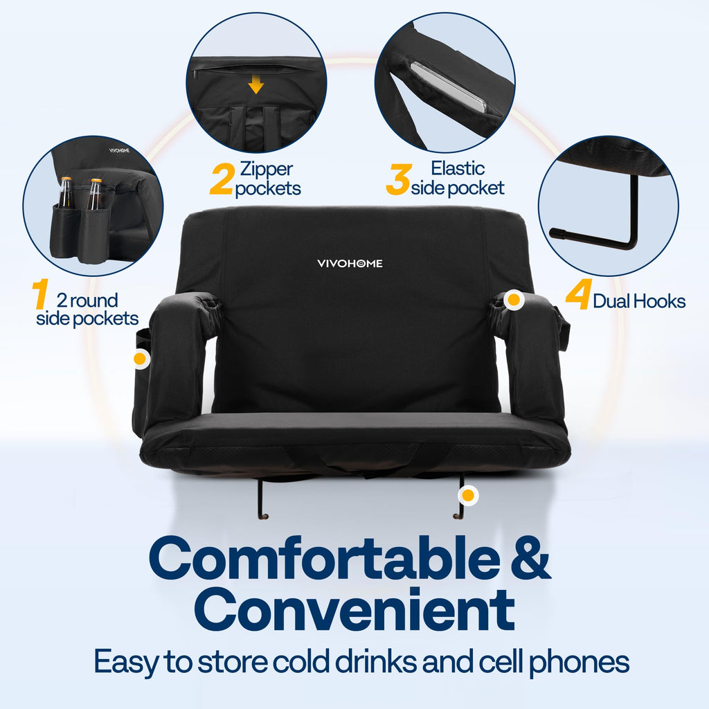 2 Pack Portable Padded Stadium Seats with Back Support and Cup Holder X25502