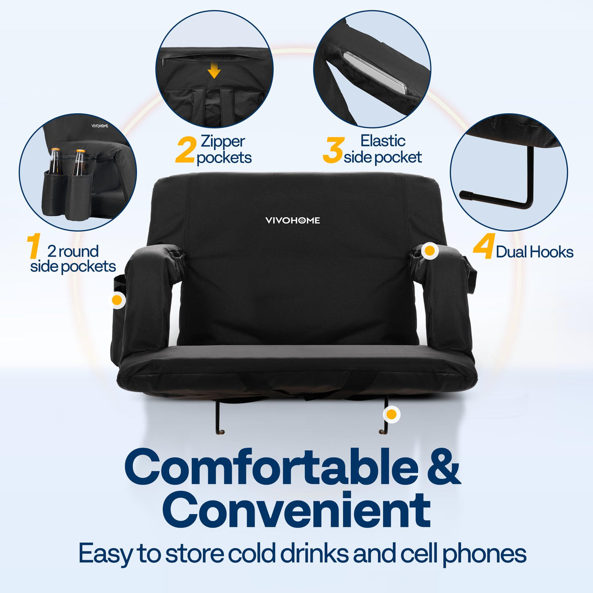 2 Pack Portable Padded Stadium Seats with Back Support and Cup Holder X25502