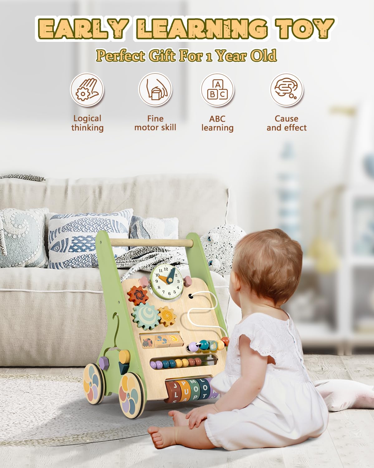 Wooden Push Walker with Wheels D736138
